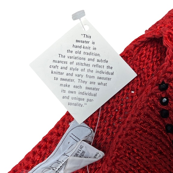 Nannell Beaded Sweater Red Black Vintage 80’s Hand-knit Rayon Blend Size Small - Picture 9 of 10